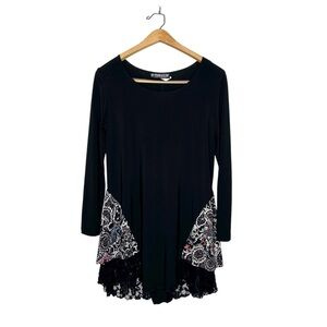The Pyramid Collection Womens Art To Wear Layered Lace Hem Tunic Blouse Small S